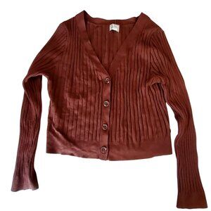 A New Day Rust Red Viscose Nylon Ribbed Cardigan Sweater Button Down  Size M